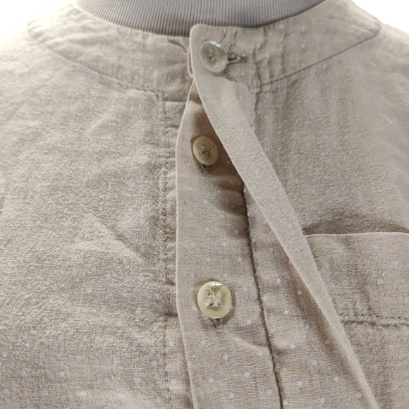 Vintage 90s Linen Blend Romper Size S Beige Micro Dot Short Sleeve Pockets - Picture 8 of 15